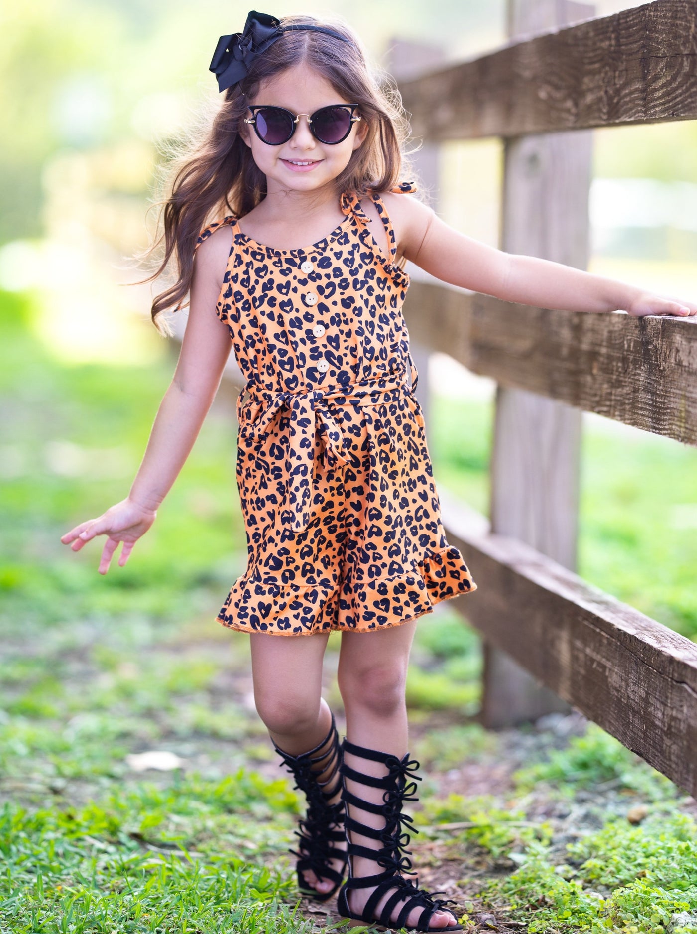Toddler Spring Outfits | Girls Leopard Drawstring Waist Ruffled Romper