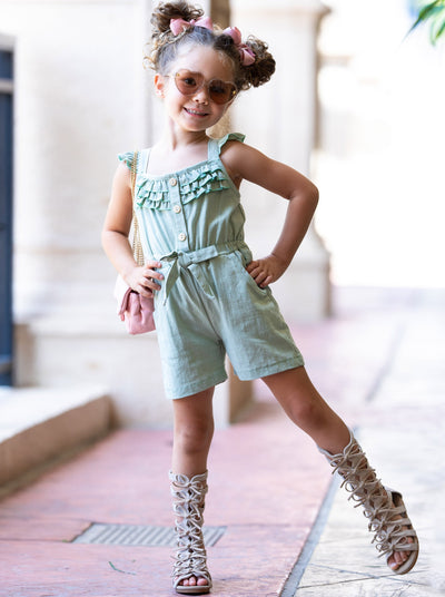 Toddler Spring Clothes | Little Girls Flutter Sleeve Ruffled Romper