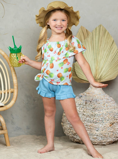 Kids Spring Fashion | Little Girls Pineapple Top & Ruffle Shorts Set
