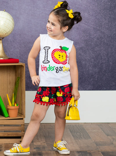 First Day of School | Kindergarten Pom Pom Short Set | Mia Belle Girls
