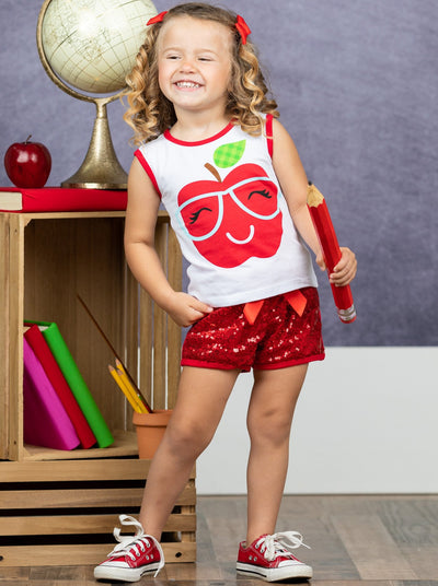First Day of School | Apple Sequin Top & Shorts Set | Mia Belle Girls