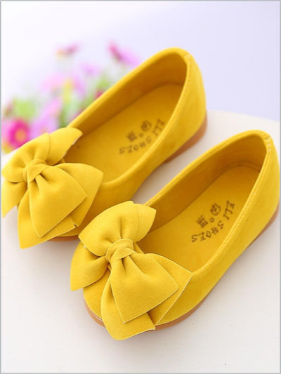 Kids Shoes By Liv & Mia | Girls Yellow Large Bow Ballerina Flats