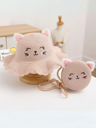 Mia Belle Girls Cat Ear Straw Hat Set | Girls Accessories