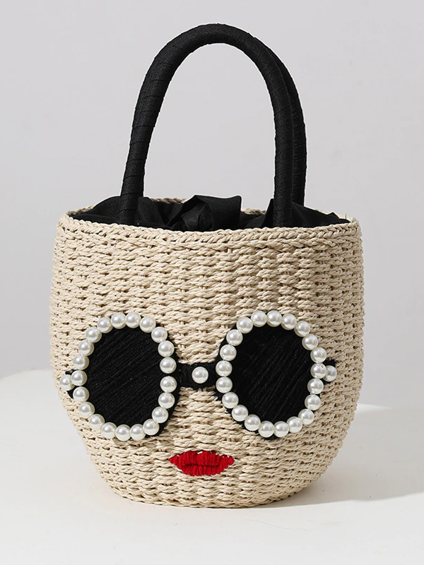 Miss Style Diva Sunglasses and Pearls Woven Tote Bag