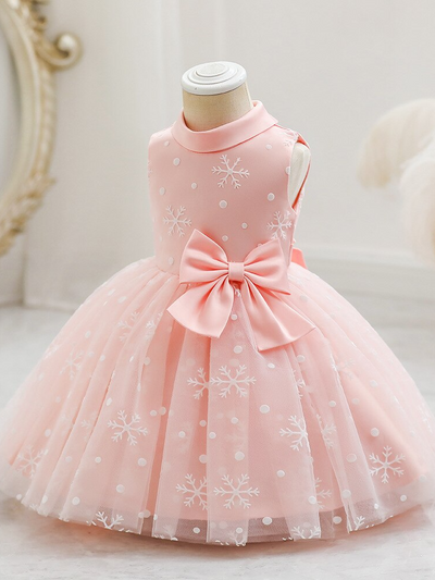 Girls Winter Holiday Dress | Snowflake Sleeveless Princess Dress