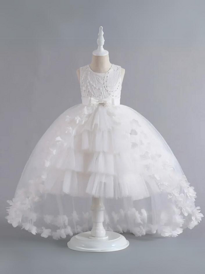 Mia Belle Girls Tiered Hi-Lo Tulle Gown | Girls Communion Dresses