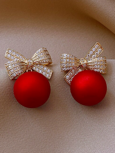 Children's Christmas Jewelry | Girls Cute Jewel Bow Ornament Earrings