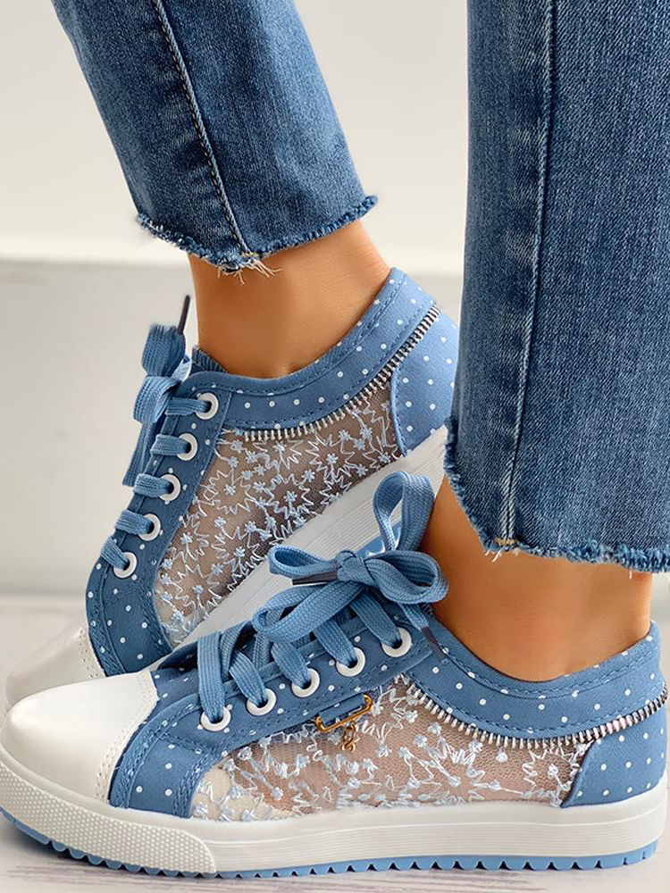 Shoes By Liv & | Lace Panel Polka Dot Sneakers | Mia Belle – Mia Belle Girls
