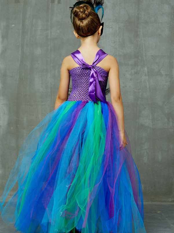 Kids Halloween Costume | Peacock Rainbow Fairy Tutu Dress & Mask