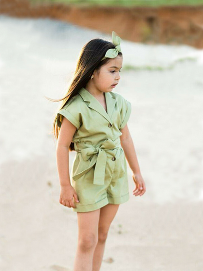 Girls Spring Casual Outfits | Sleeveless Collar Button Down Romper