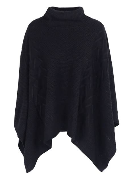 Women's Turtleneck Pullover Poncho Cardigan Black
