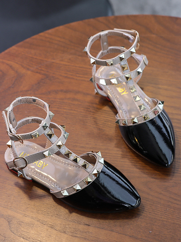Shoes By Liv & Mia | Studded Ankle Strap Mule Flats - Mia Belle Girls