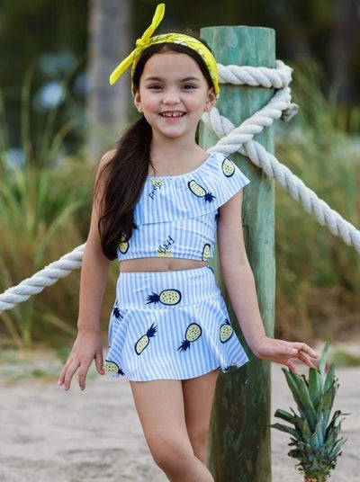 Kids Swimsuits | Girls Pineapple Stripe Skirted Two Piece Swimsuit