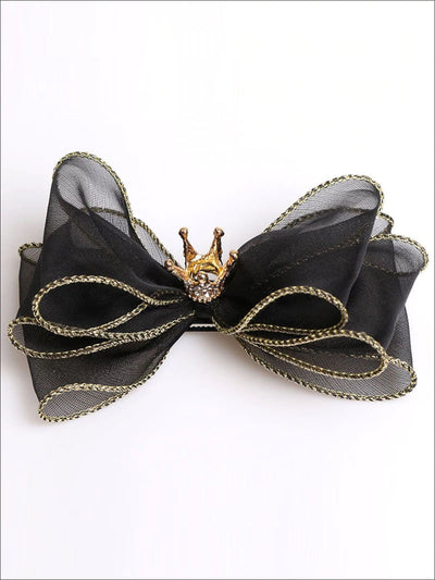 Girls Bow and Rhinestone Embellished Crown Hair Clip - Black - Hair Accessories