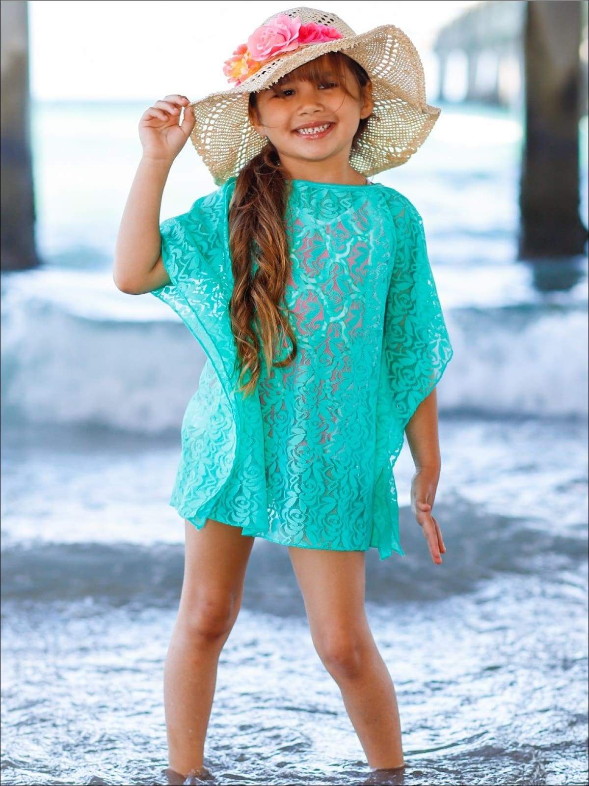 Kids Cover Ups Swimwear | Little Girls Boutique Lace Swim Cover Up Mint / 4T/5Y