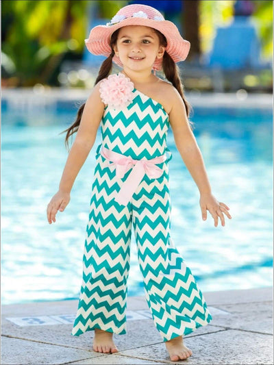 Toddler Spring Outfits | Little Girls Chevron One Shoulder Jumpsuit