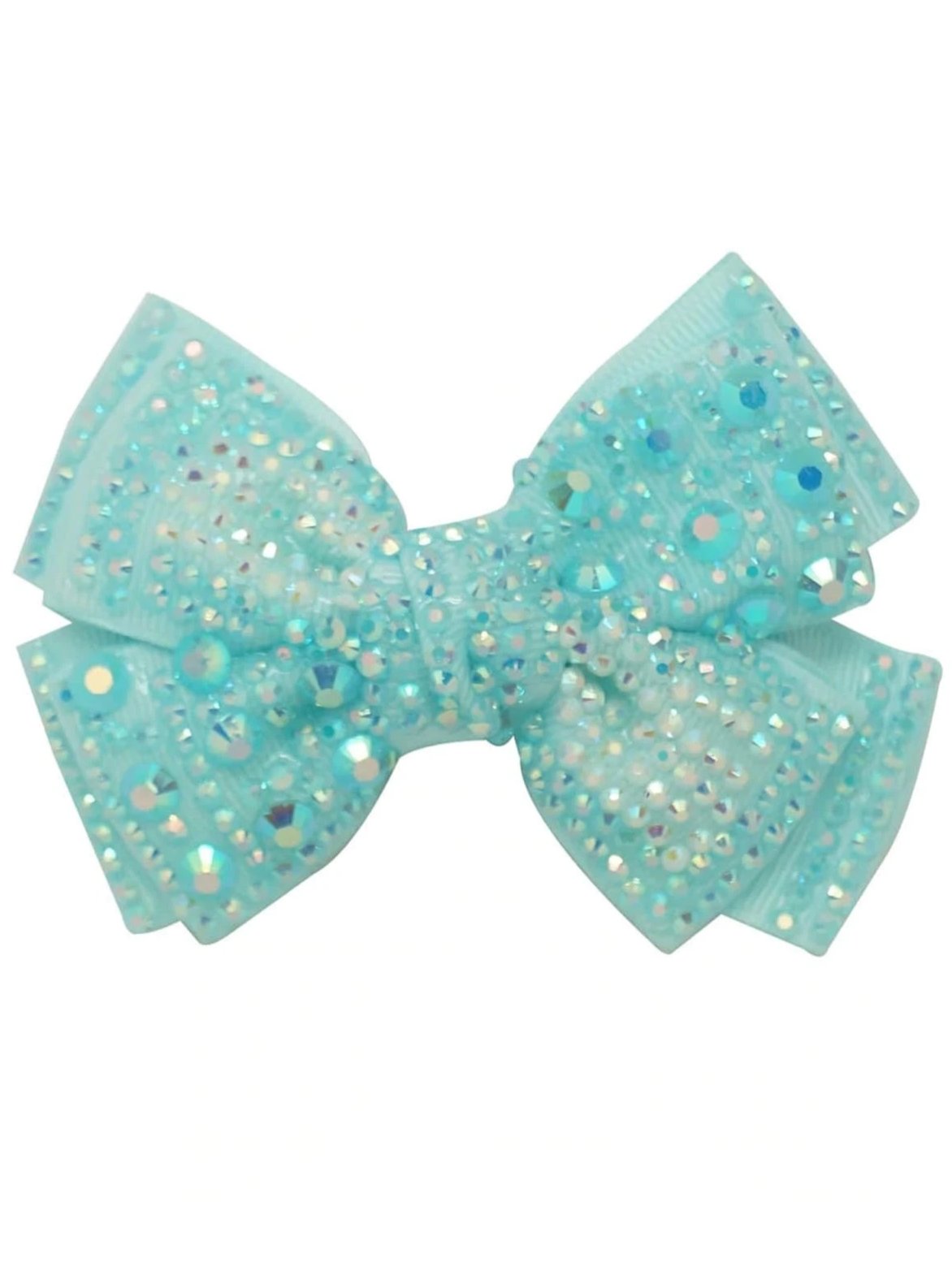 Girls Crystal Rhinestone Embellished Bow Hair Clips - Mint - Hair Accessories