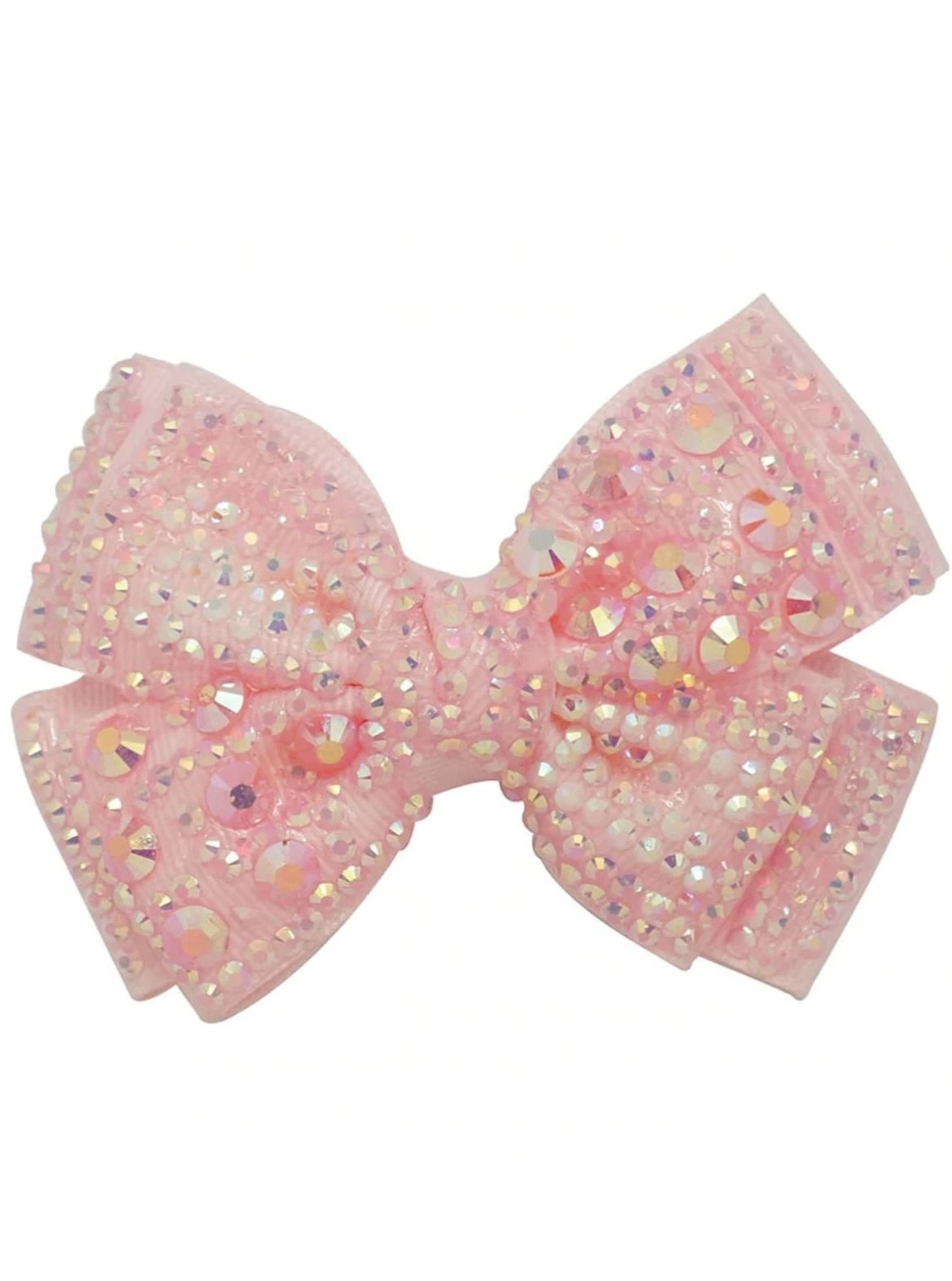 Girls Crystal Rhinestone Embellished Bow Hair Clips - Pink - Hair Accessories