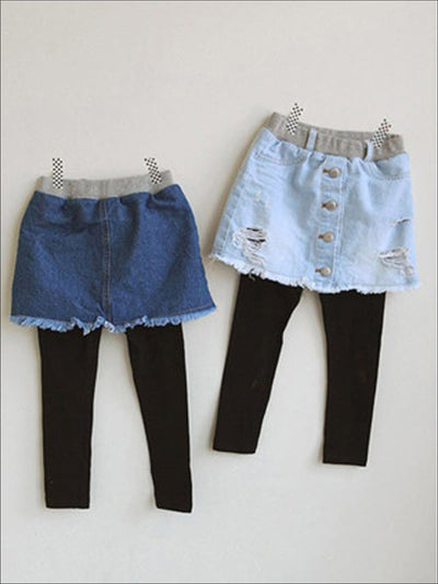 Mia Belle Girls Built In Denim Skirt Leggings | Girls Denim Clothes