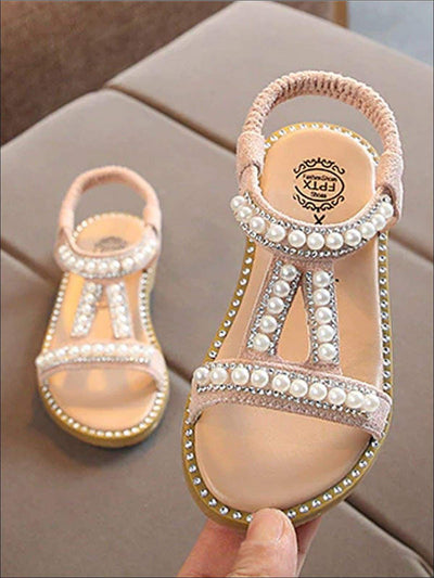Mia Belle Girls Pearl Embellished Sandals | Shoes By Liv and Mia