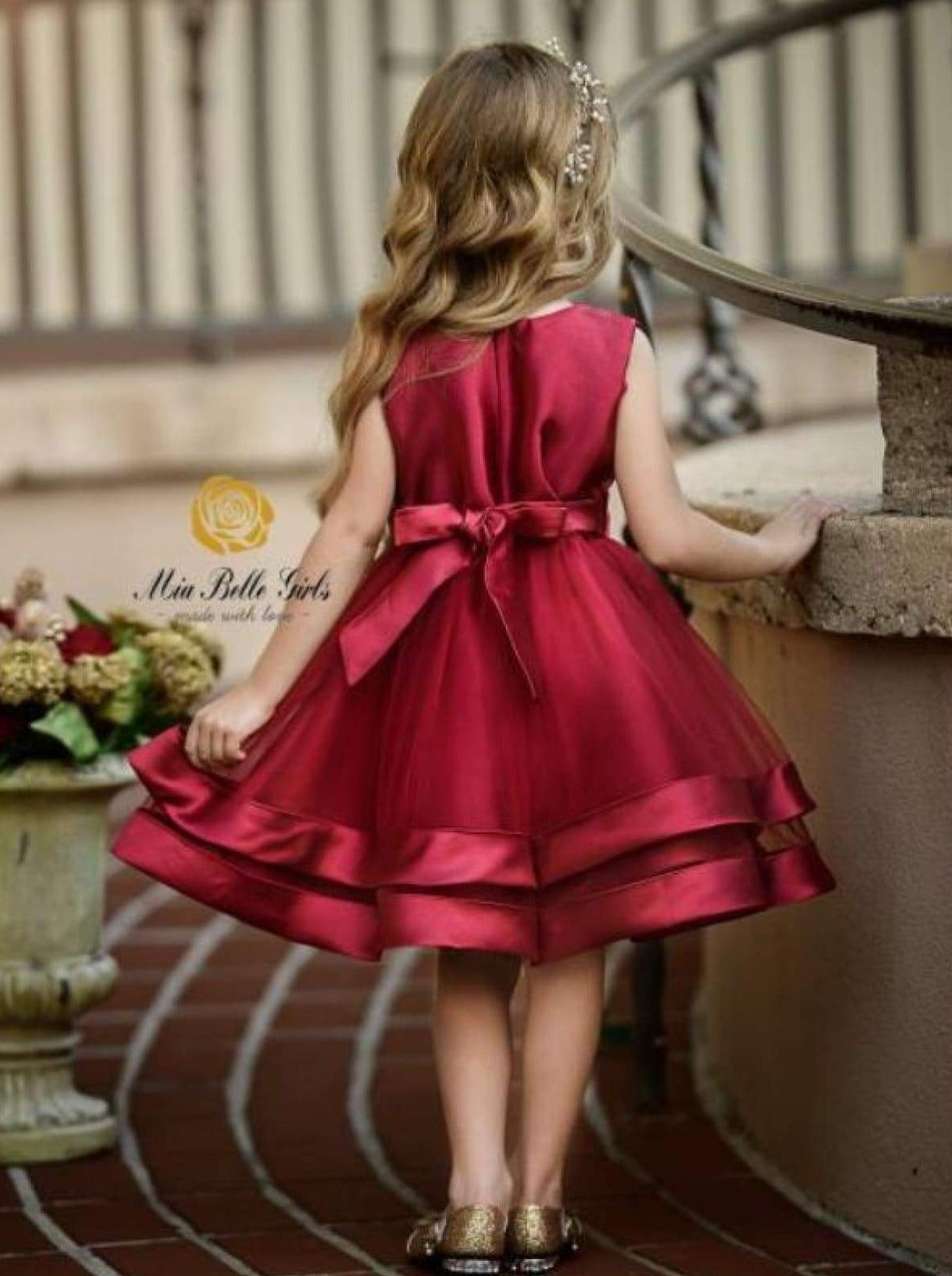 Girls Special Occasion Dress | Pearl Embellished Layered Satin Dress