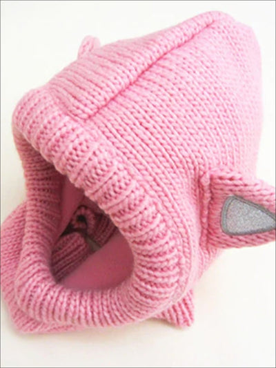 Girls Fall Knit Glitter Ear Beanie - Pink / 3T/6Y - Girls Hats