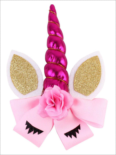 Girls Glitter Cat Ear Unicorn Hair Bow - Hot Pink - Hair Accessories
