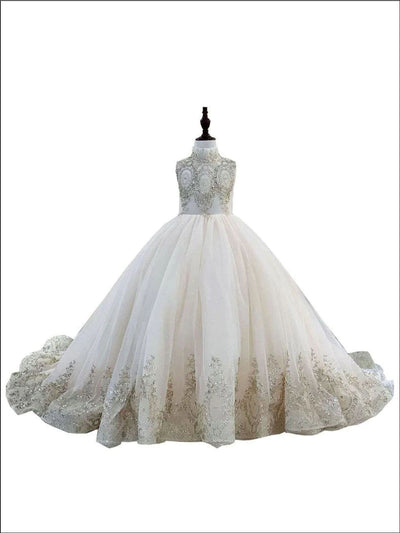 Mia Belle Girls Communion Dresses | Sleeveless Rhinestone Tulle Gown