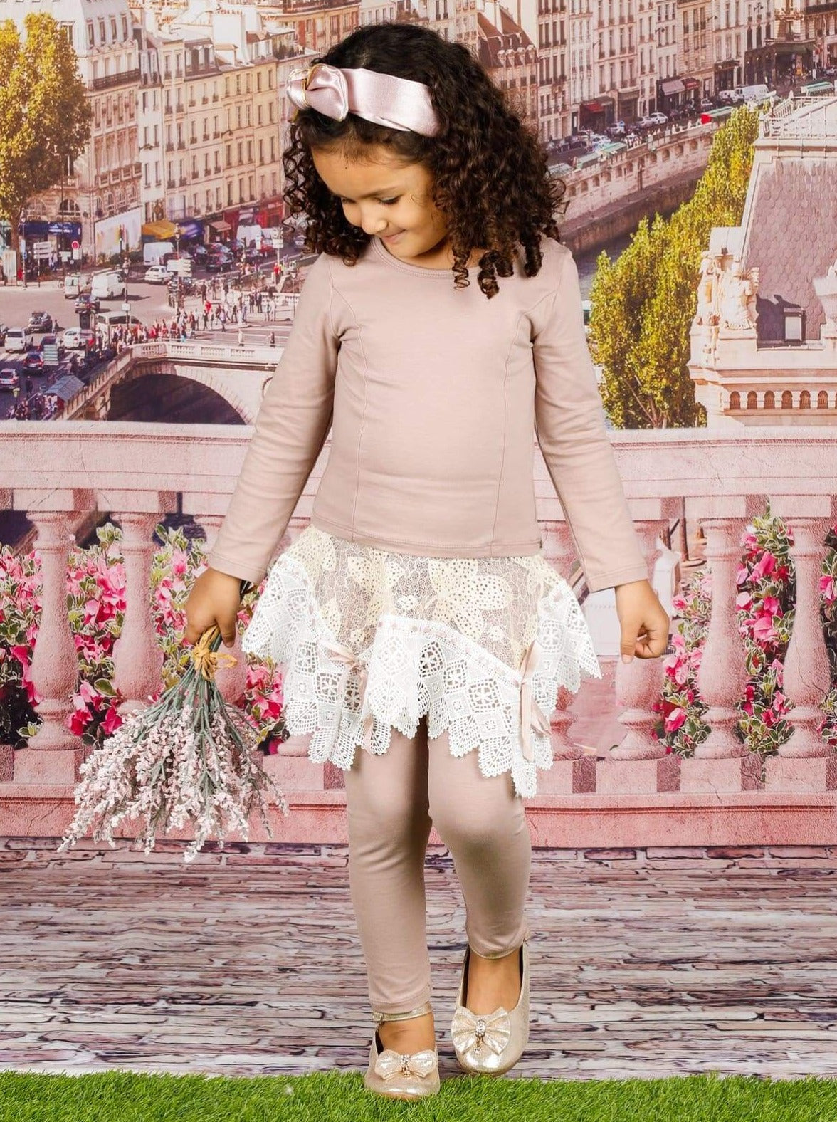 Winter Dressy Sets  Girls Pink Top And Crochet Skirt Legging Set
