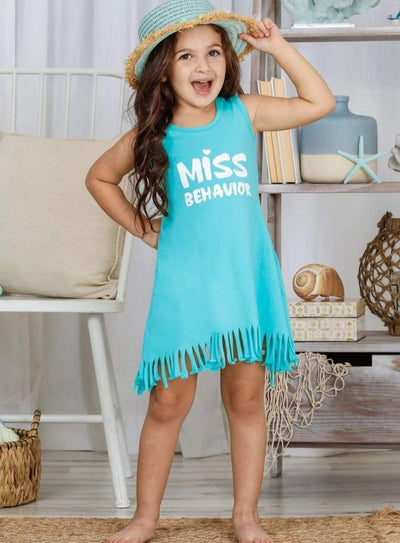 Girls Mint Graphic Fringe Dress (2 Options) - Girls Spring Casual Dress