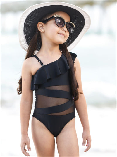 Kids Cute Swimsuits | Little Girls One Shoulder One Piece Swimsuit