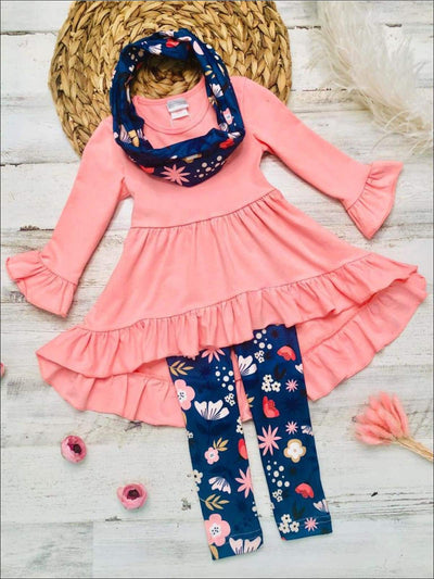 Toddler Fall Outfits | Little Girls Hi-Lo Tunic, Scarf & Legging Set
