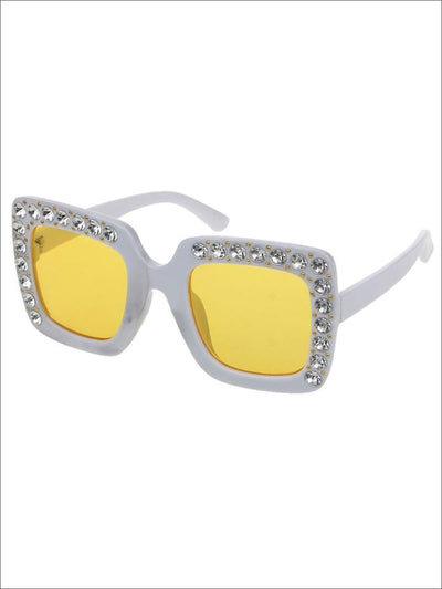 Girls Rhinestone Rimmed Sunglasses - Yellow - Girls Accessories