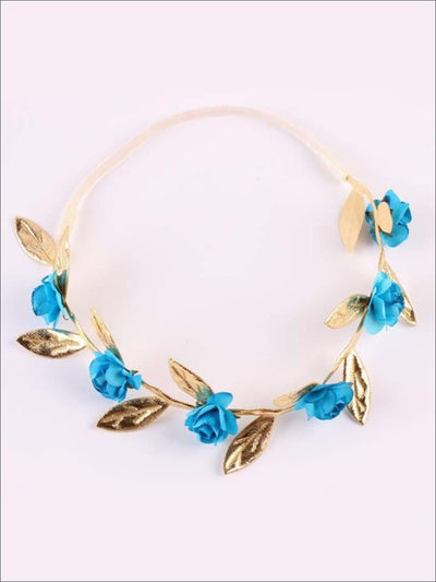 Girls Rose and Gold Leaf Flower Halo - Blue / One - Hair Accessories