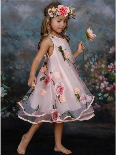 Girls Sleeveless Flower Mesh Lace Dress - Girls Spring Dressy Dress