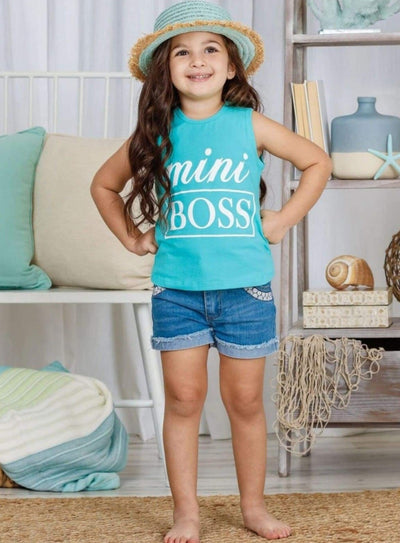 Cute Spring Toddler Tops | Little Girls Mint Mini Boss Tank Top