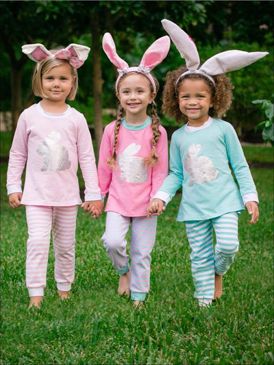 Girls Striped Silver Easter Bunny Pajama Set - Girls Pajama