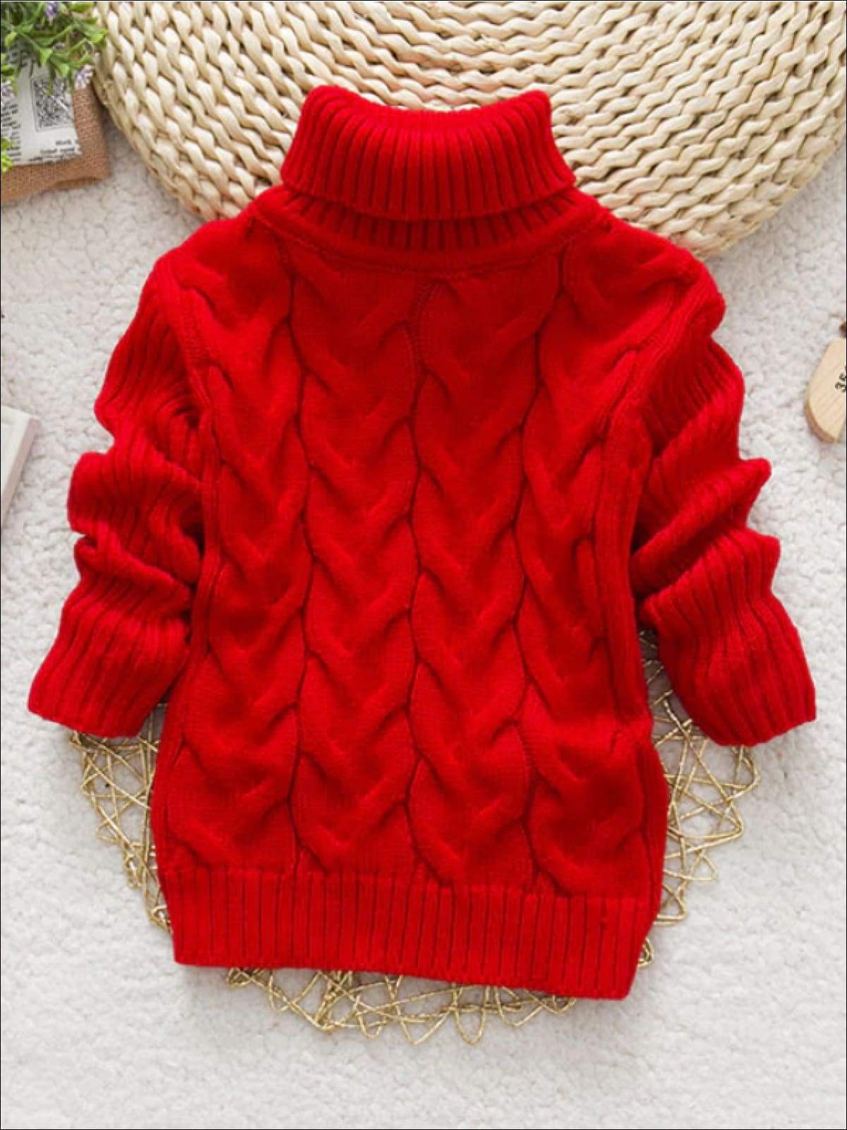 Cute Kids Sweaters | Thick Knit Turtleneck Sweater | Mia Belle Girls