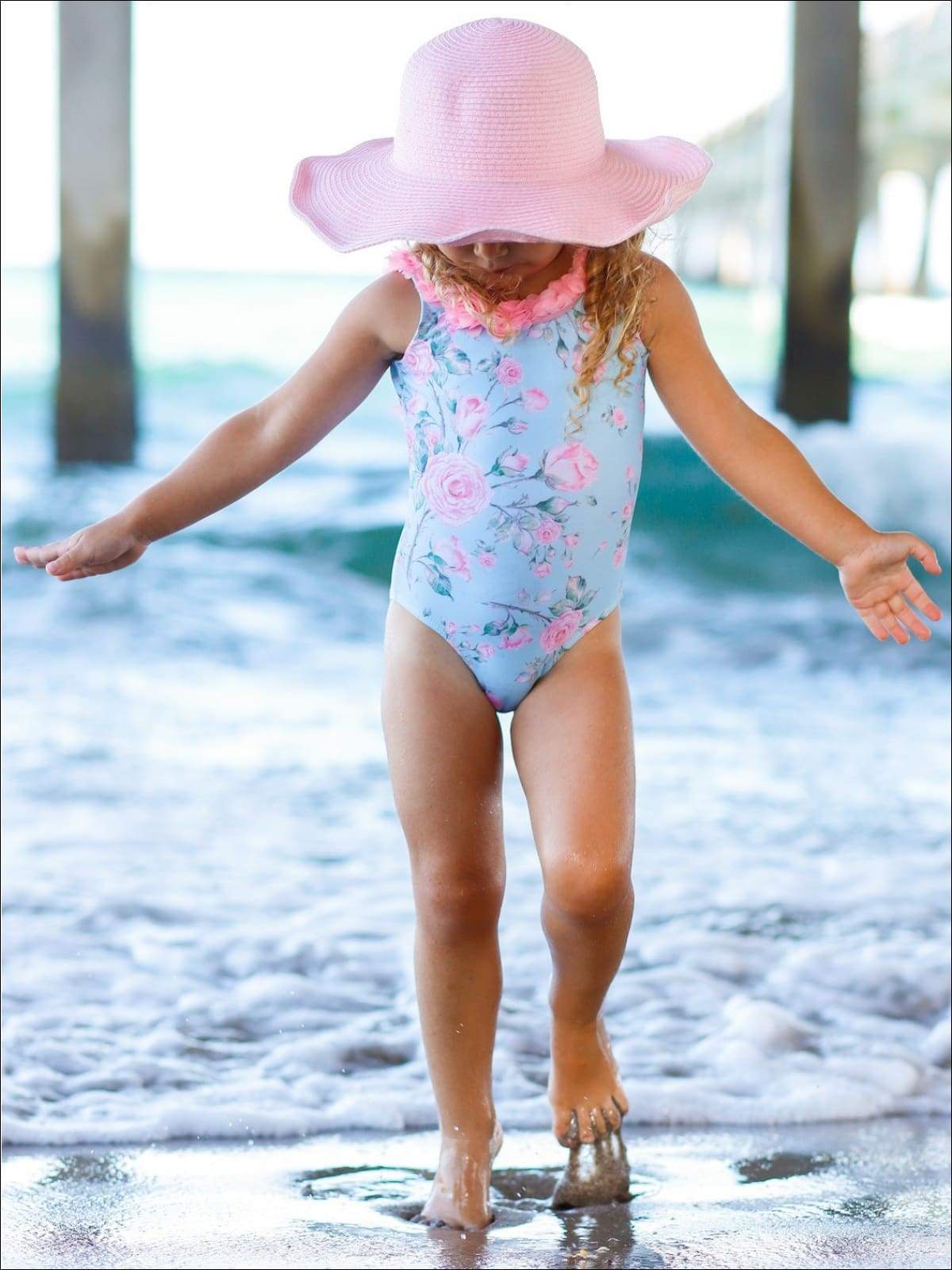 Girls Vamos a la Playa Floral One Piece Swimsuit