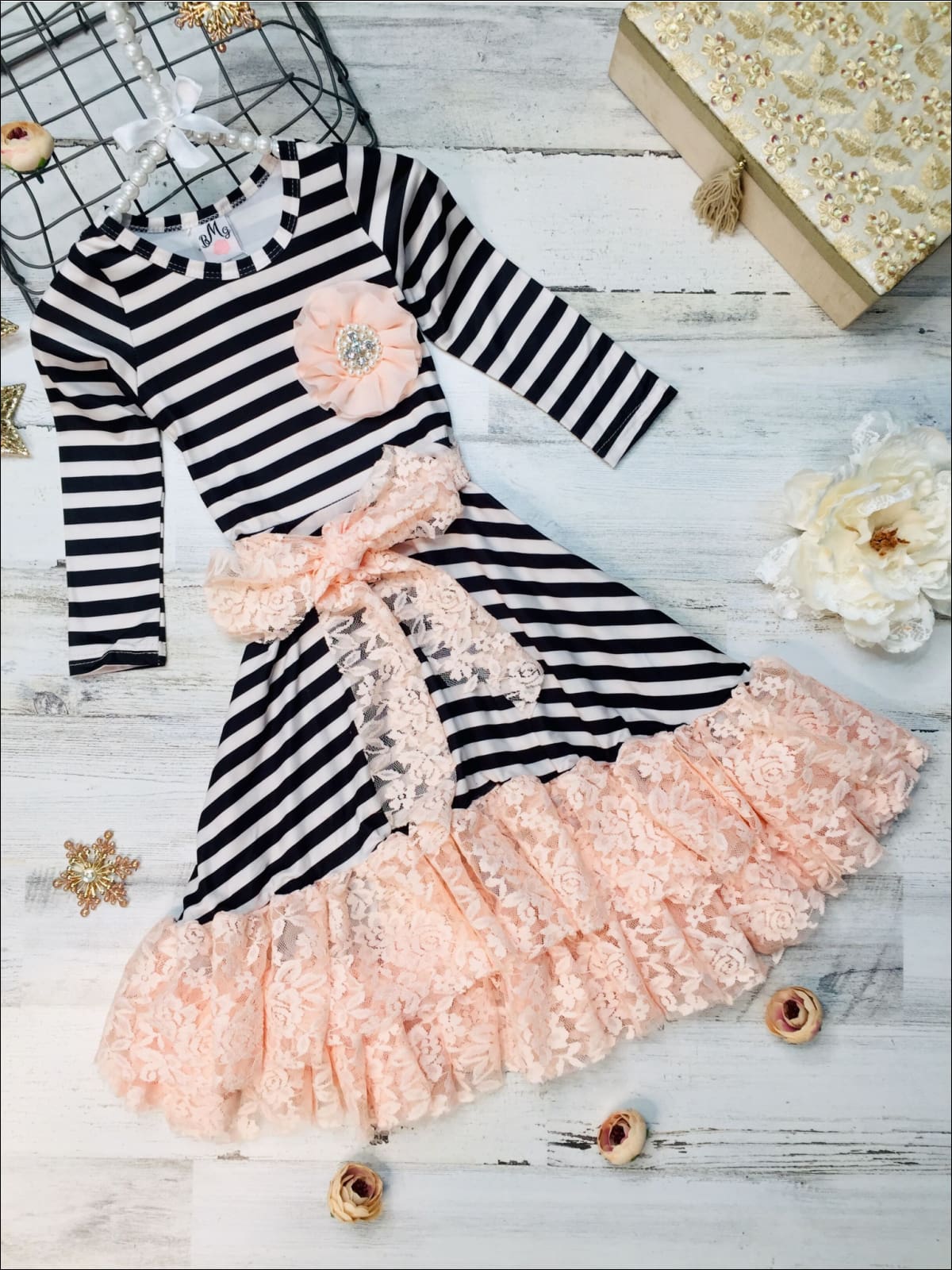 Girls Twirl Dress with Lace Ruffle & Sash - Girls Fall Dressy Dress