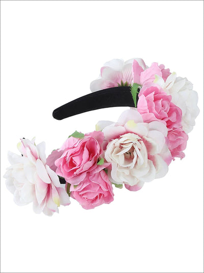 Girls White & Pink Rose Headband - Girls Hair Accessories
