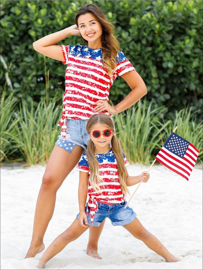 Mommy And Me 4th of July US Flag Knot Hem Top | Mia Belle Girls