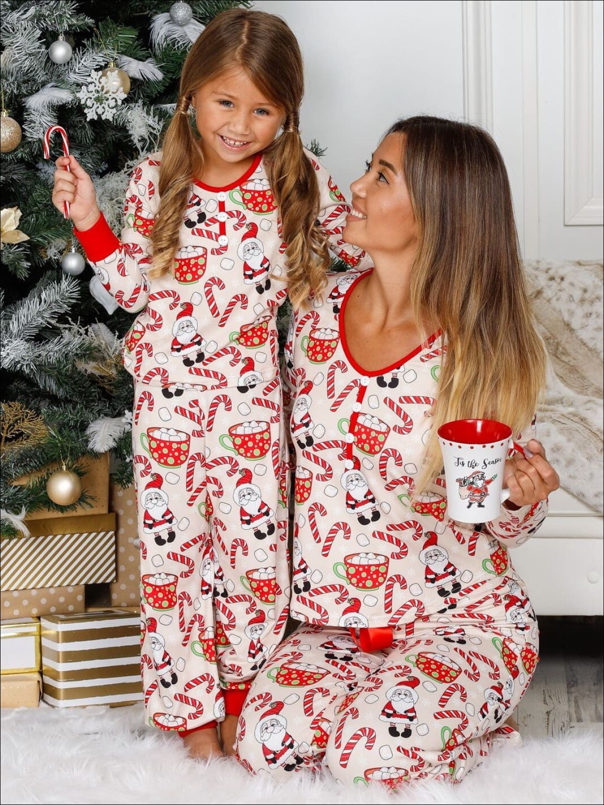 Mommy And Me Matching Winter Pajamas  Marshmallow Cocoa Pajama Set – Mia  Belle Girls
