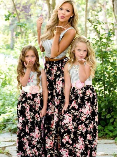 Mommy & Me Floral Besties Sleeveless Maxi Dress  - Multicolor / Mom S - Mommy & Me Dress
