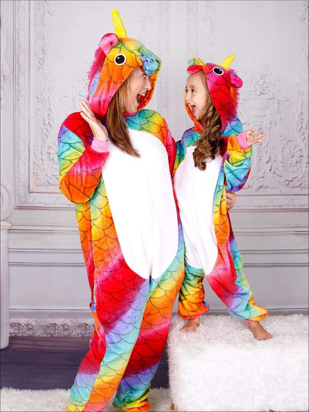 Mommy And Me Rainbow Scale Unicorn Onesie Pajamas