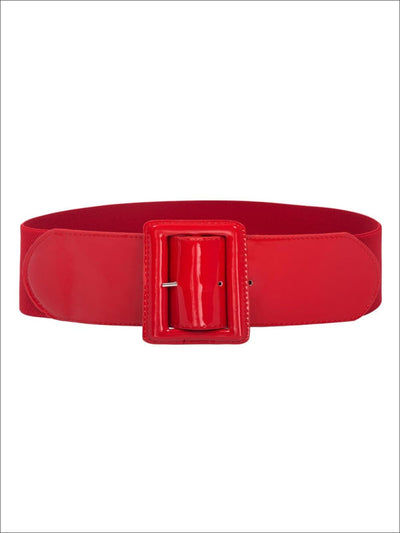 Red Vintage Style Elastic Waist Patent Synthetic Leather Belt - Red / Small - Womens Accessories