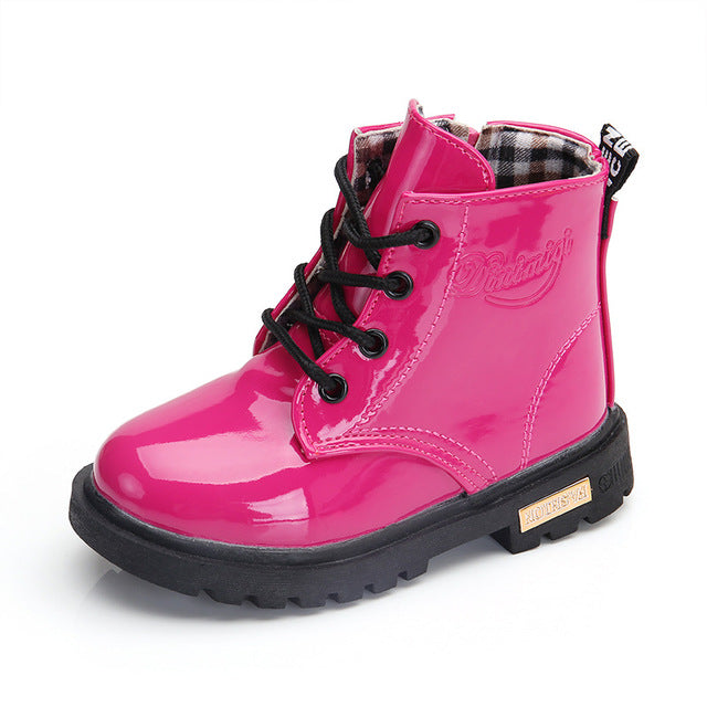 Mia Belle Girls Pink Patent Combat Boots | Shoes By Liv And Mia