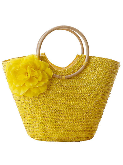 Womens Fashion Flower Embellished Bohemian Handbag - Yellow - Womens Accessories
