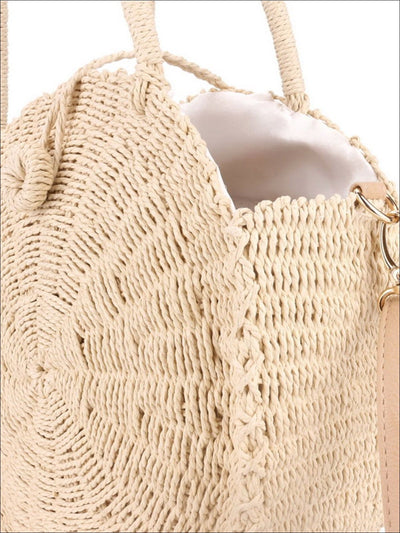 Girls Handmade Round Summer Straw Shoulder Bag - Beige - Mia Belle Girls
