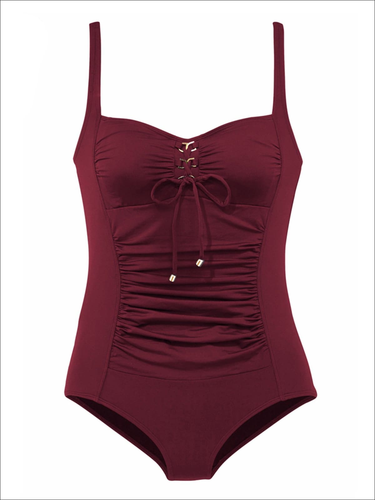 Womens Lace-Down One Piece Swimsuit - Burgundy / M - Womens Swimsuits